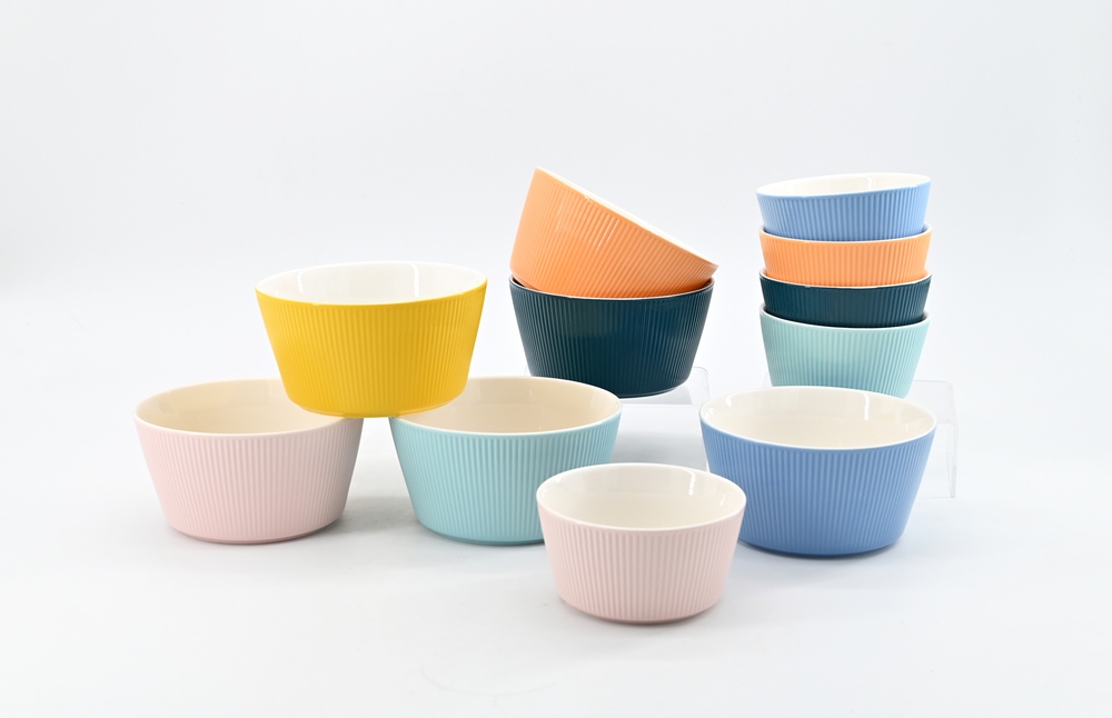 New bone china ceramics embossed color glazed bowl