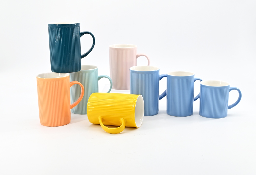 New bone china ceramics embossed color glazed mug