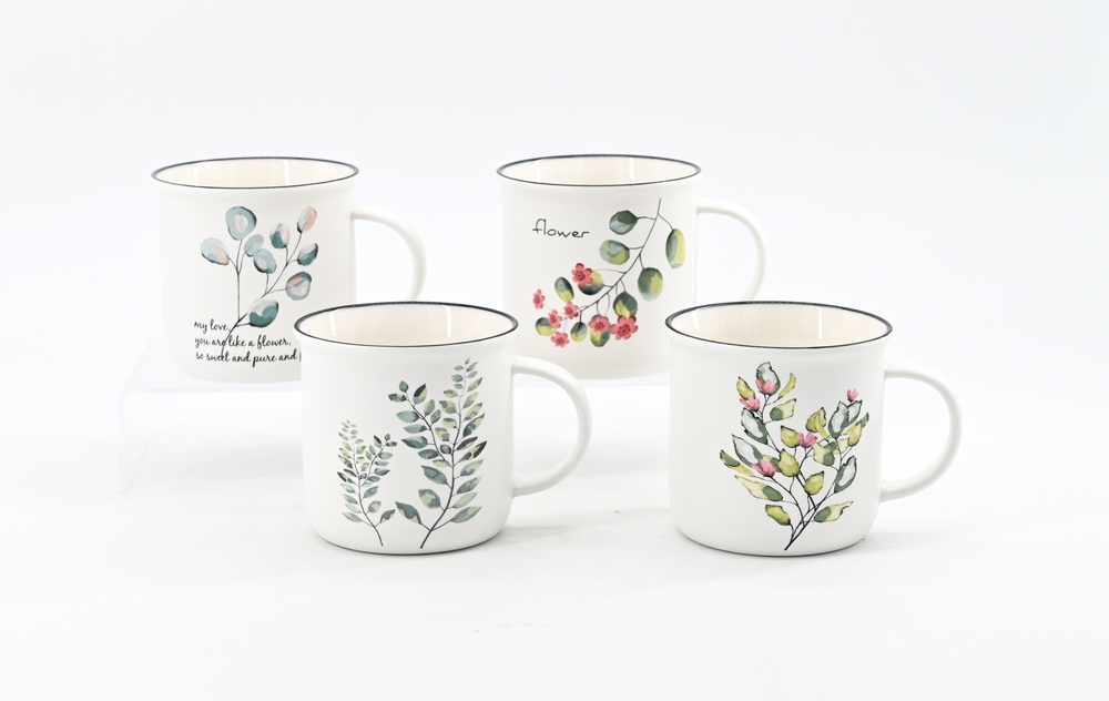 New bone china ceramics decal mug+color glazed rim